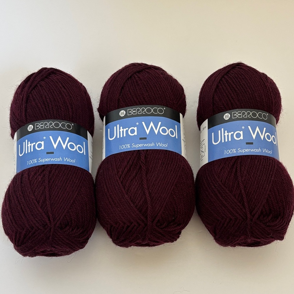 Berroco Yarn Ultra Wool‎ 100% Superwash Wool Burgundy Made In Peru Lot 3 Skeins